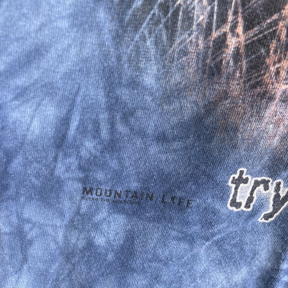 Y2K The Mountain T Shirt Mens L Blue Thru Hiking Backpacking Mosquito Dalai Lama - Picture 13 of 16